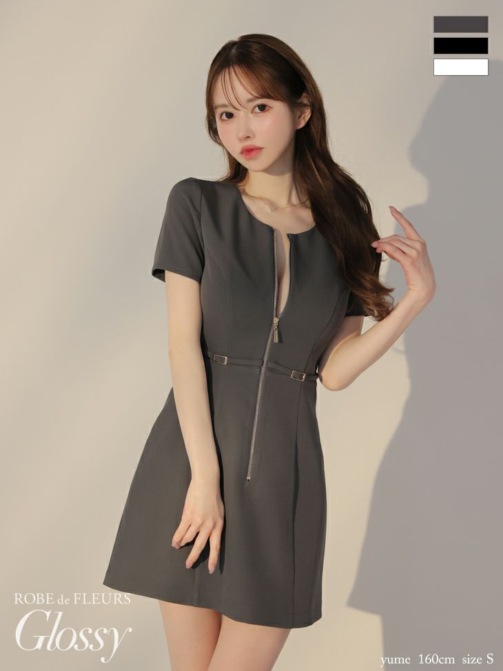 Glossy ローブドフルールグロッシー バックレースセンタージップベルトミニキャバドレス gl3795