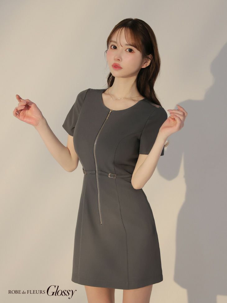 Glossy ローブドフルールグロッシー バックレースセンタージップベルトミニキャバドレス gl3795