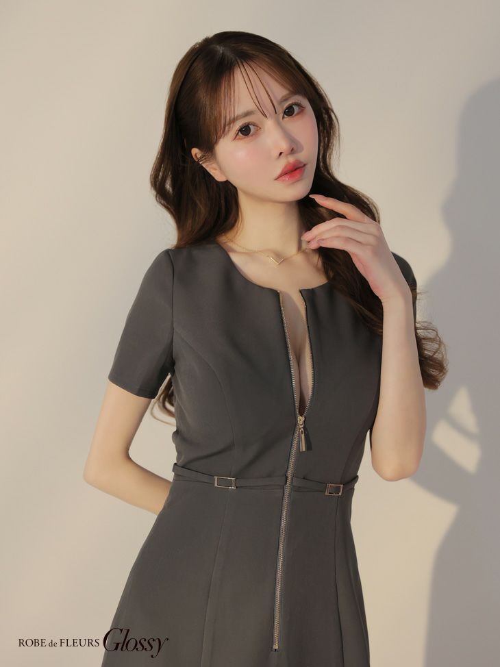 Glossy ローブドフルールグロッシー バックレースセンタージップベルトミニキャバドレス gl3795