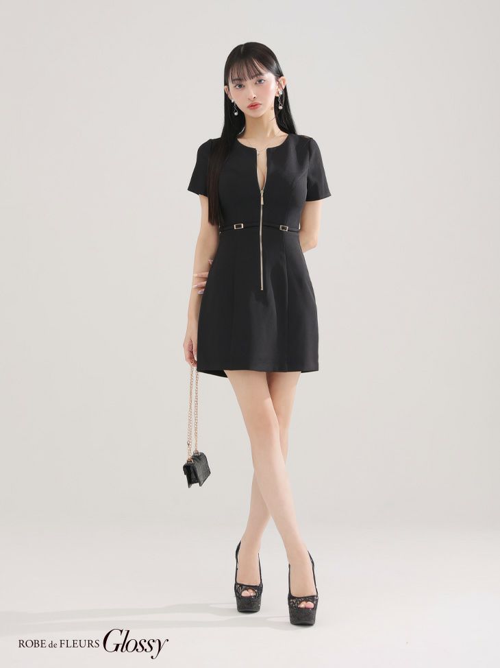 Glossy ローブドフルールグロッシー バックレースセンタージップベルトミニキャバドレス gl3795