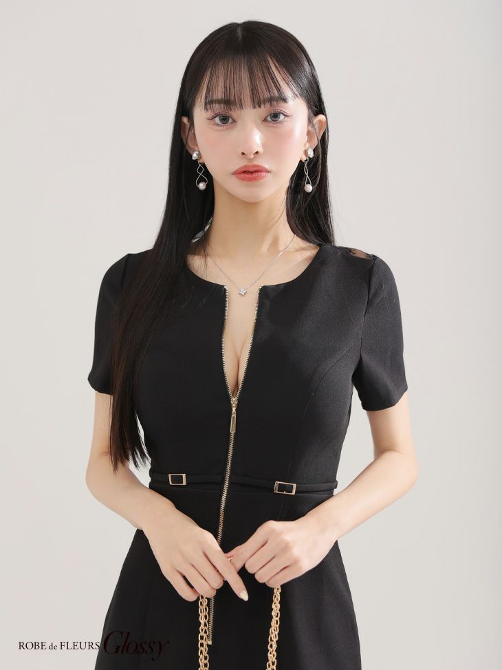 Glossy ローブドフルールグロッシー バックレースセンタージップベルトミニキャバドレス gl3795