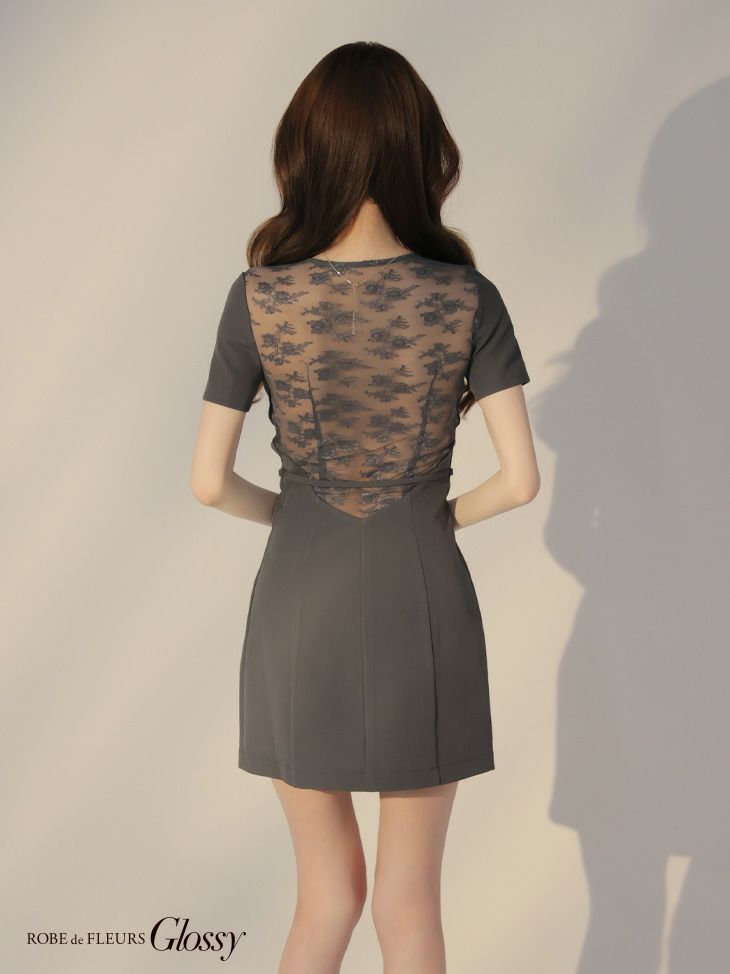 Glossy ローブドフルールグロッシー バックレースセンタージップベルトミニキャバドレス gl3795