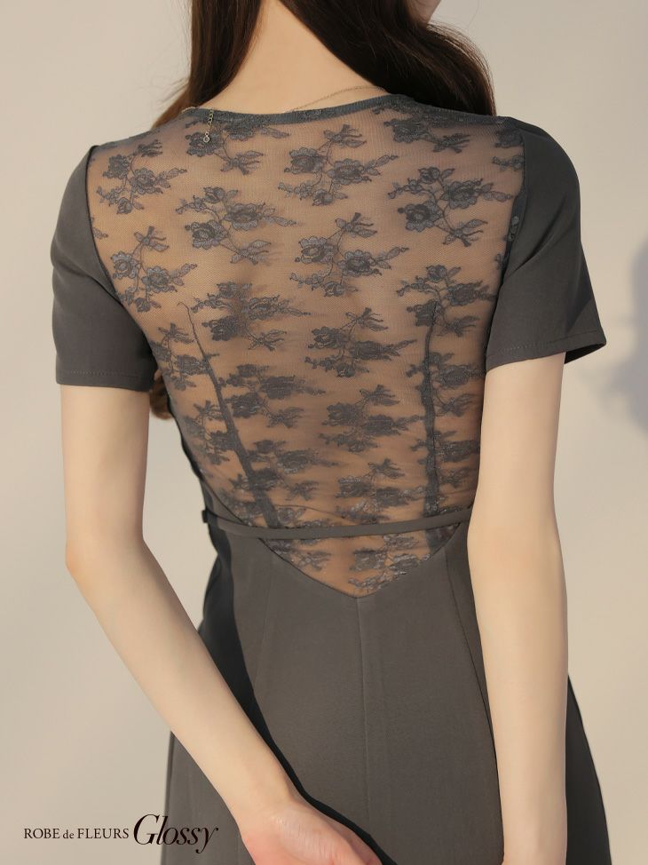 Glossy ローブドフルールグロッシー バックレースセンタージップベルトミニキャバドレス gl3795