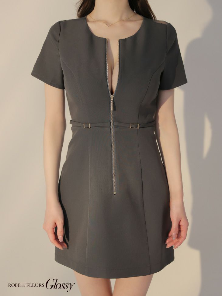 Glossy ローブドフルールグロッシー バックレースセンタージップベルトミニキャバドレス gl3795