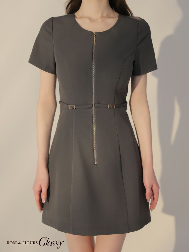 Glossy ローブドフルールグロッシー バックレースセンタージップベルトミニキャバドレス gl3795