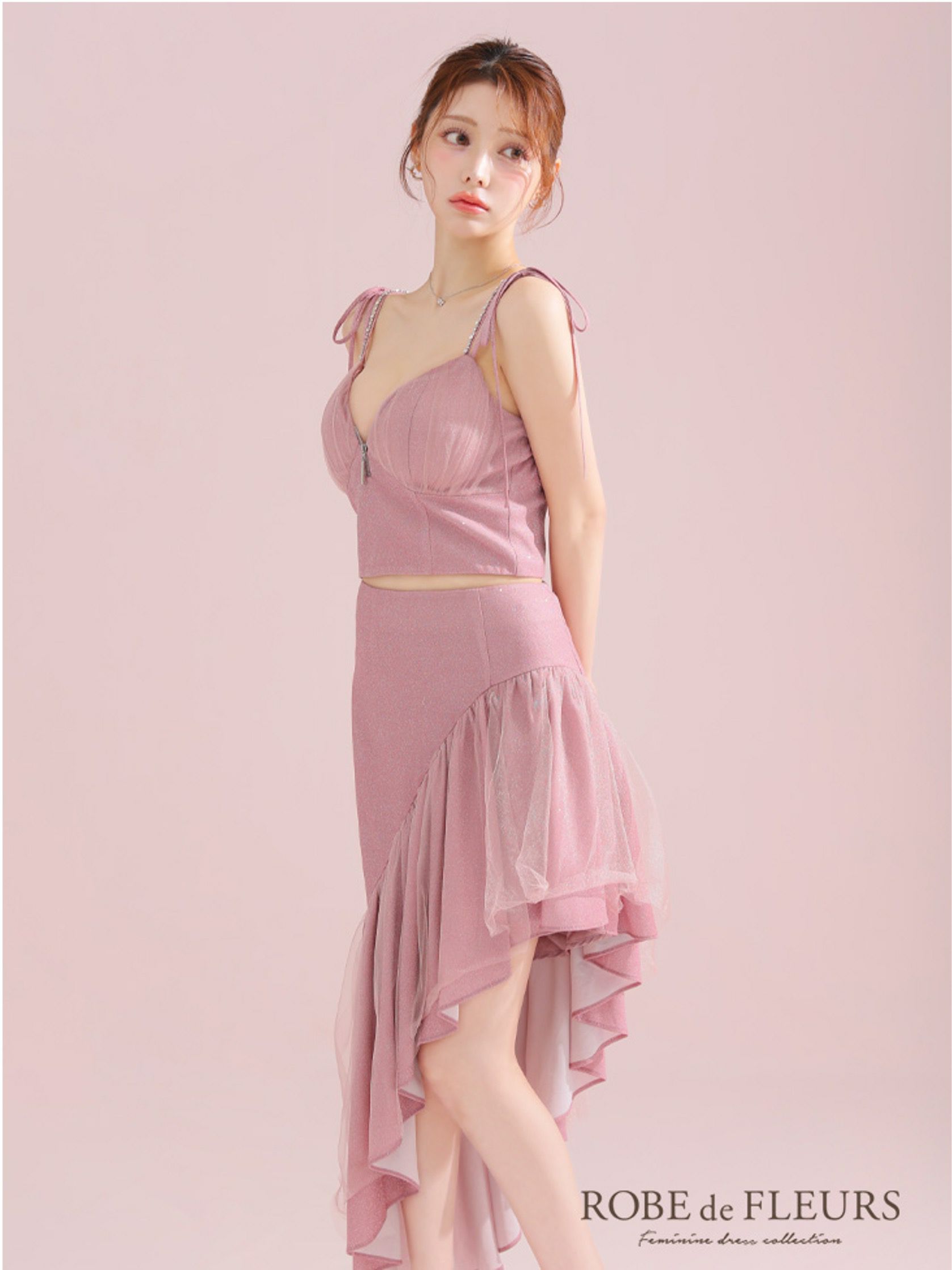 ROBE de FLEURS ローブドフルール アシンメトリーラメニットチュールセットアップキャミキャバドレス fm3295-c