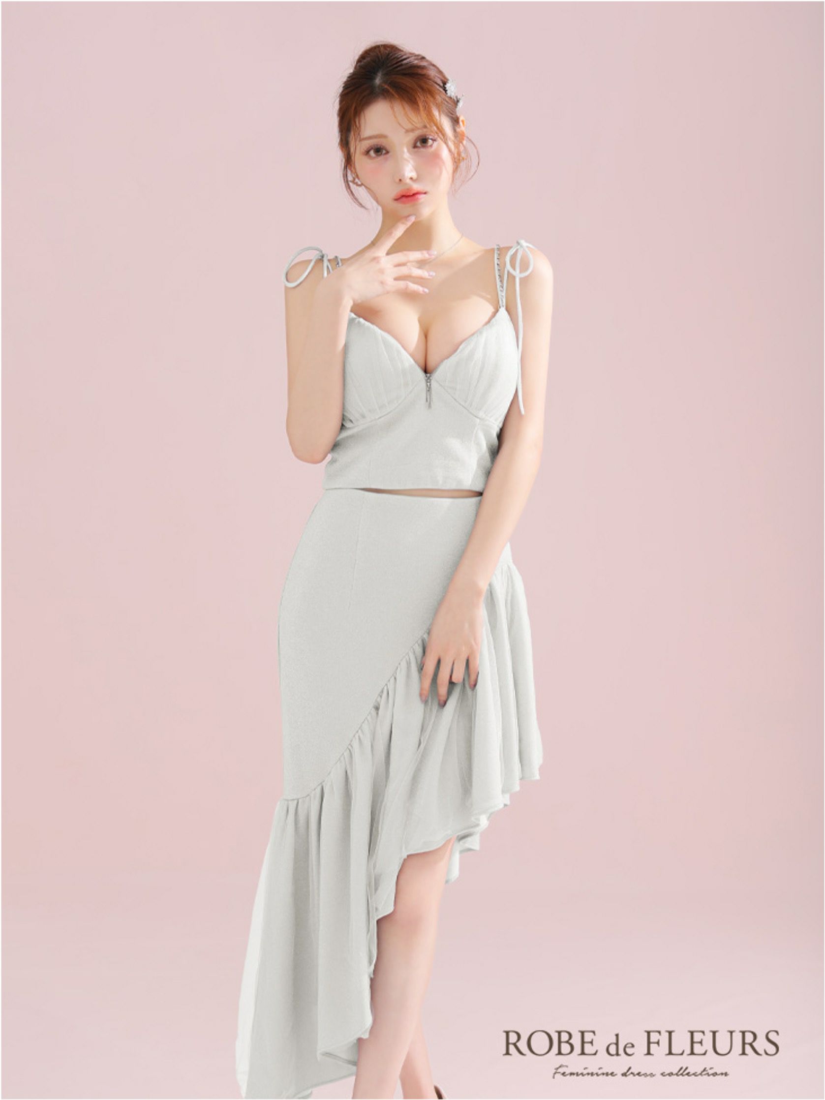 ROBE de FLEURS ローブドフルール アシンメトリーラメニットチュールセットアップキャミキャバドレス fm3295-c