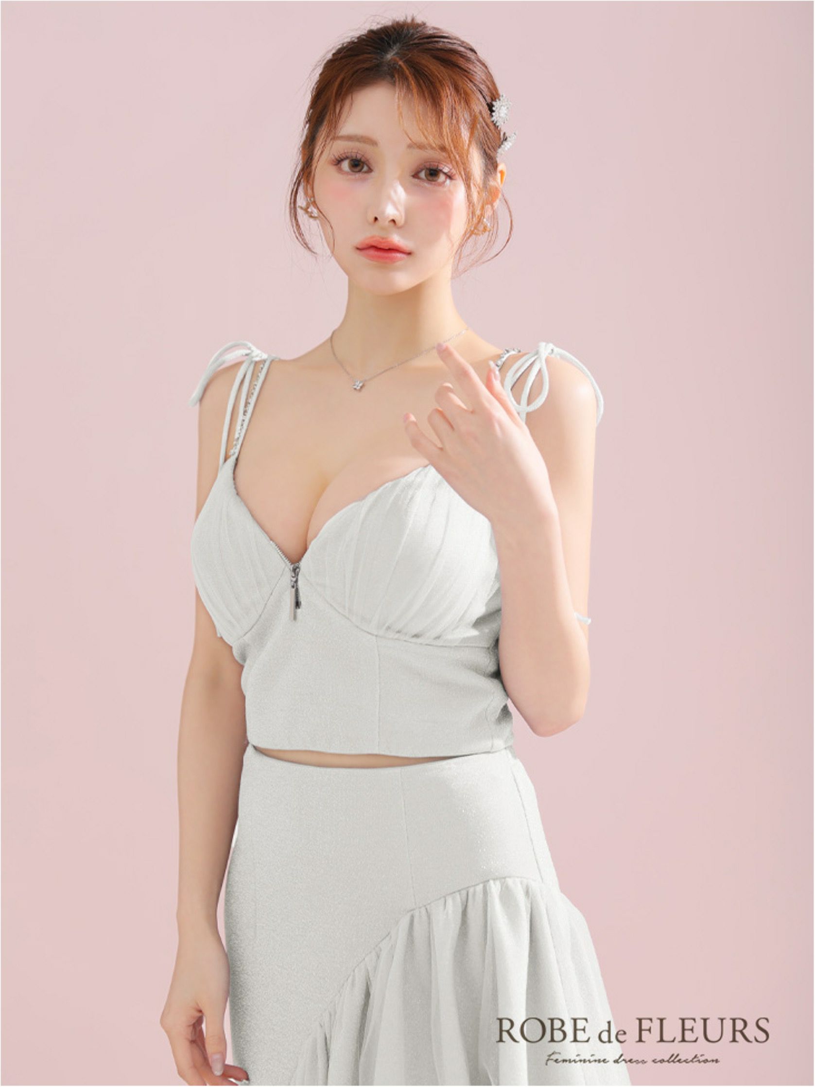 ROBE de FLEURS ローブドフルール アシンメトリーラメニットチュールセットアップキャミキャバドレス fm3295-c