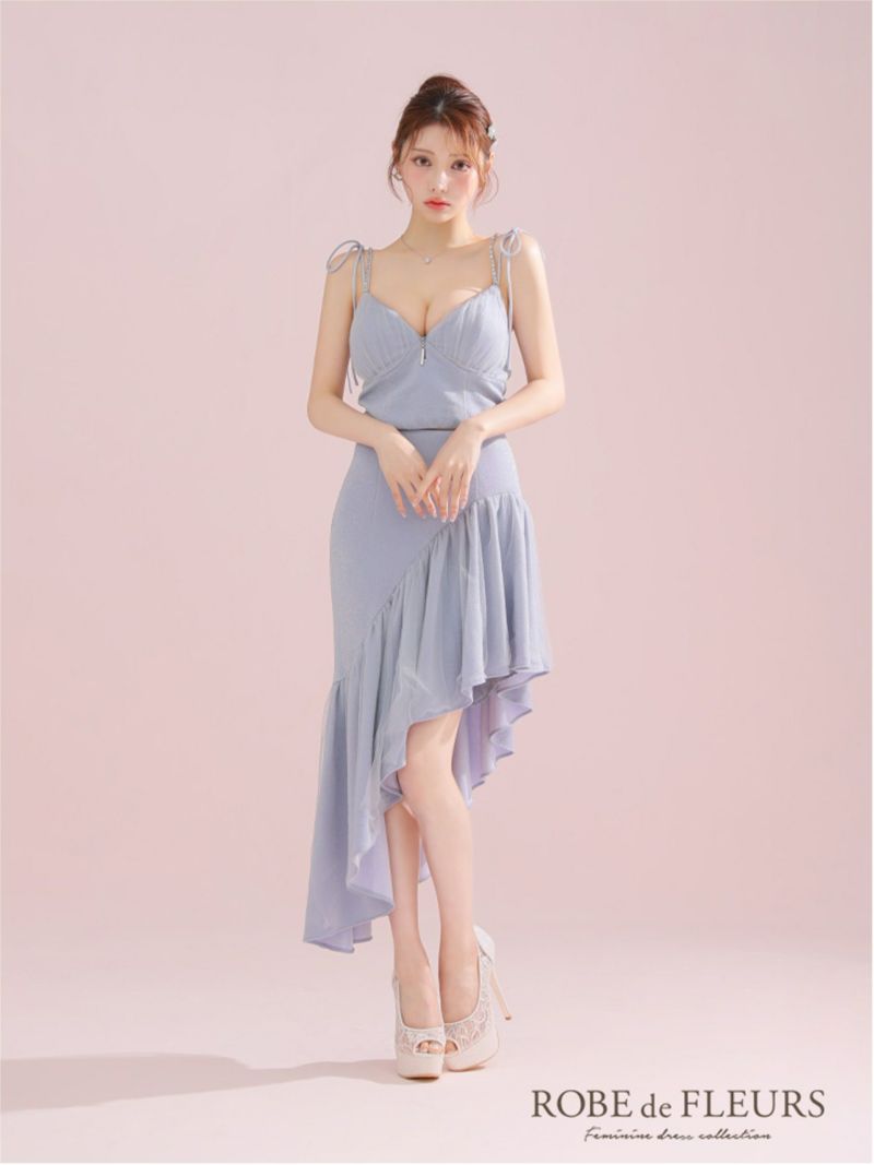ROBE de FLEURS ローブドフルール アシンメトリーラメニットチュールセットアップキャミキャバドレス fm3295-c