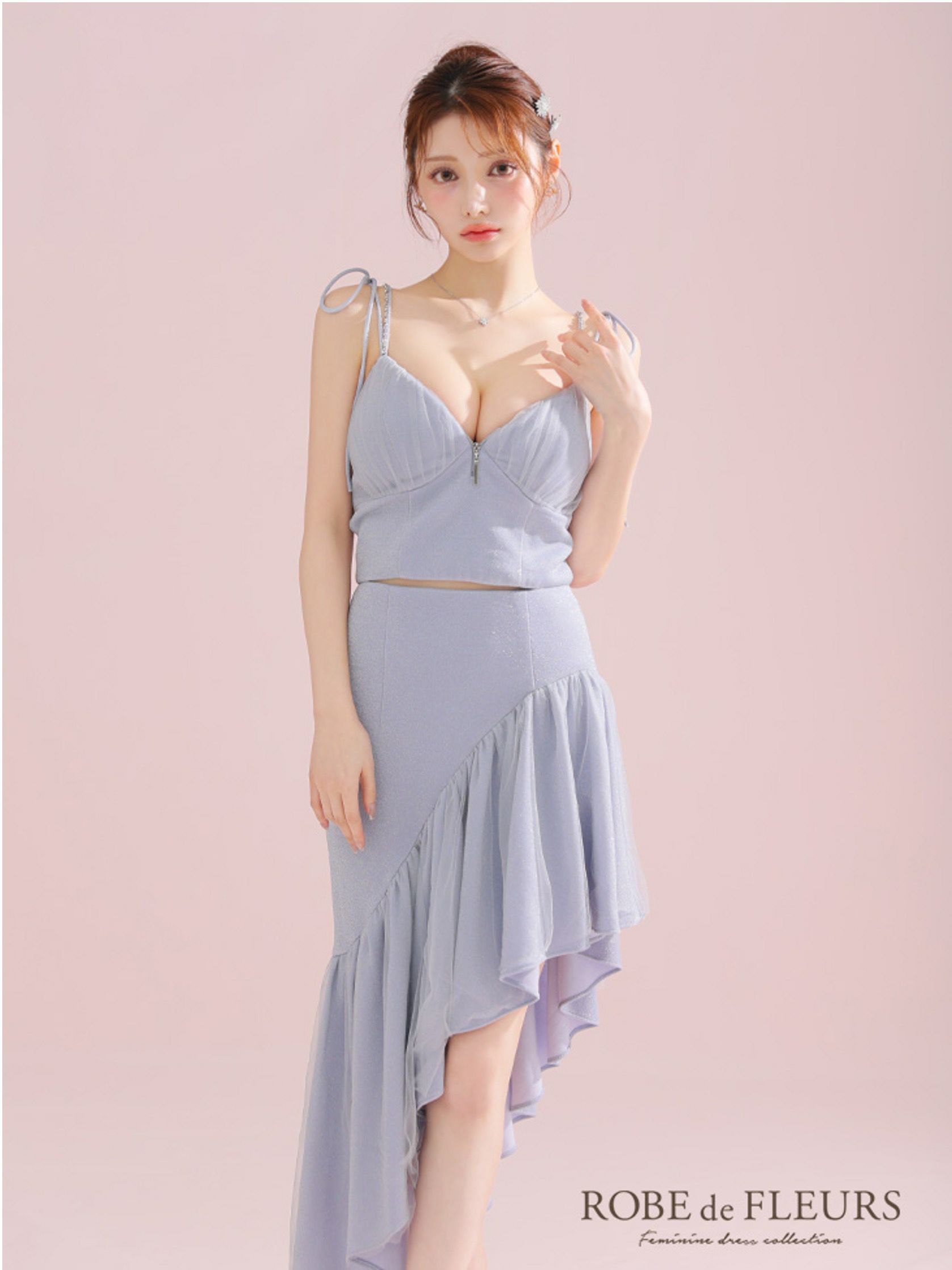 ROBE de FLEURS ローブドフルール アシンメトリーラメニットチュールセットアップキャミキャバドレス fm3295-c