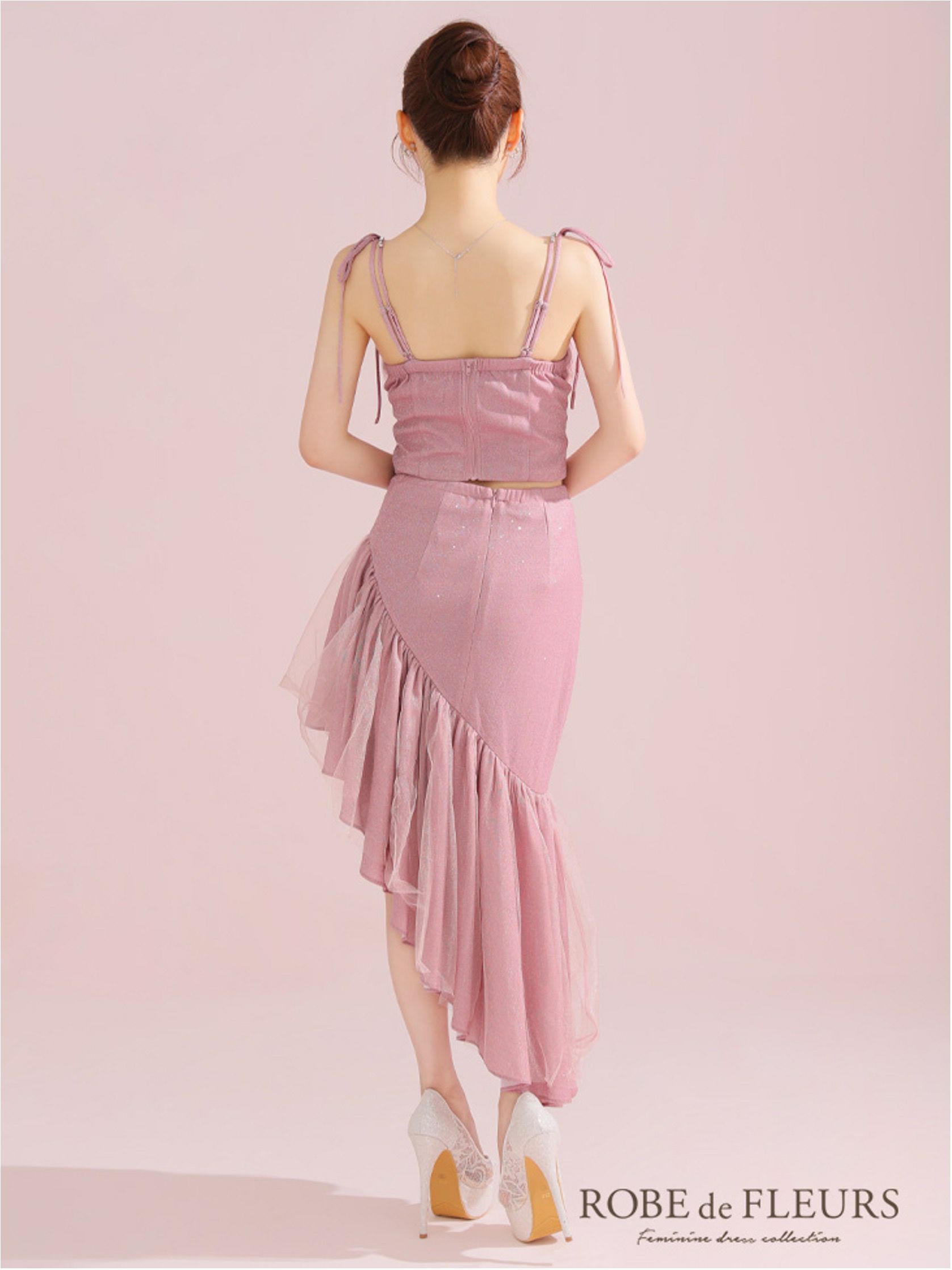 ROBE de FLEURS ローブドフルール アシンメトリーラメニットチュールセットアップキャミキャバドレス fm3295-c