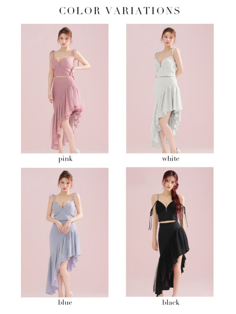 ROBE de FLEURS ローブドフルール アシンメトリーラメニットチュールセットアップキャミキャバドレス fm3295-c
