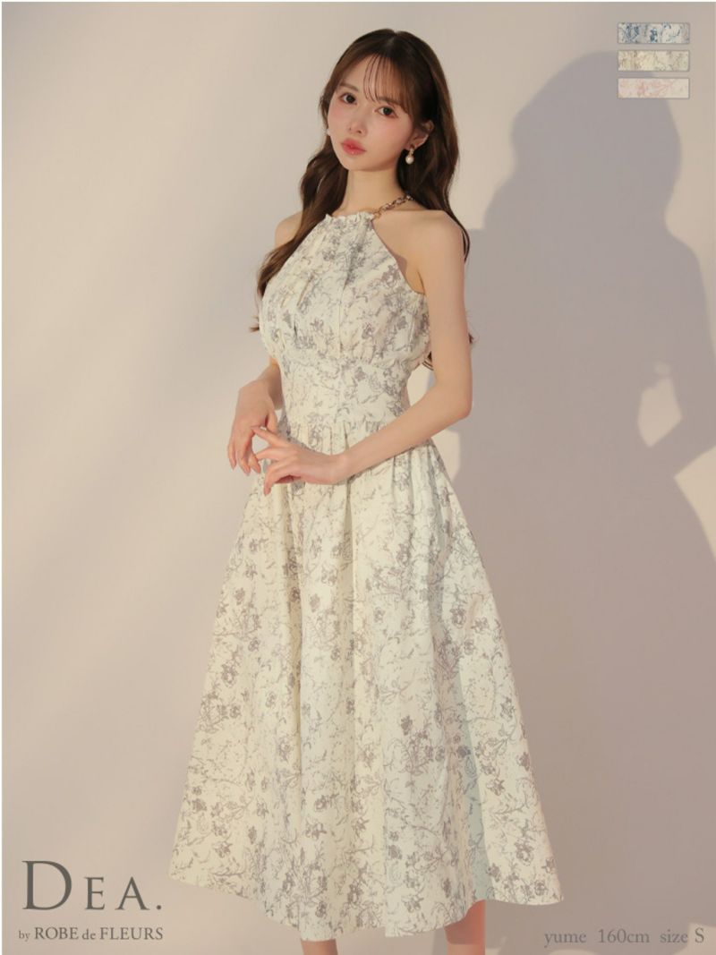 DEA. ディア バイ ローブドフルール 花柄ホルターネックフレアロングキャバドレス de3783-c