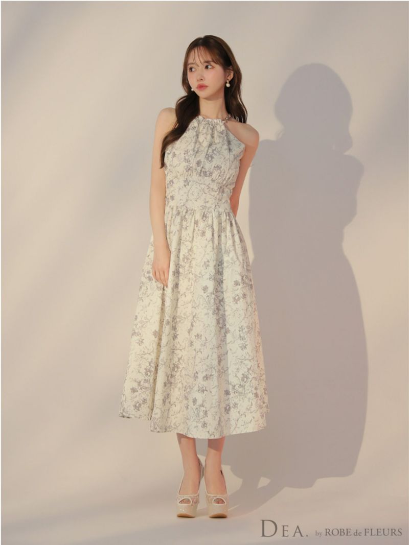 DEA. ディア バイ ローブドフルール 花柄ホルターネックフレアロングキャバドレス de3783-c