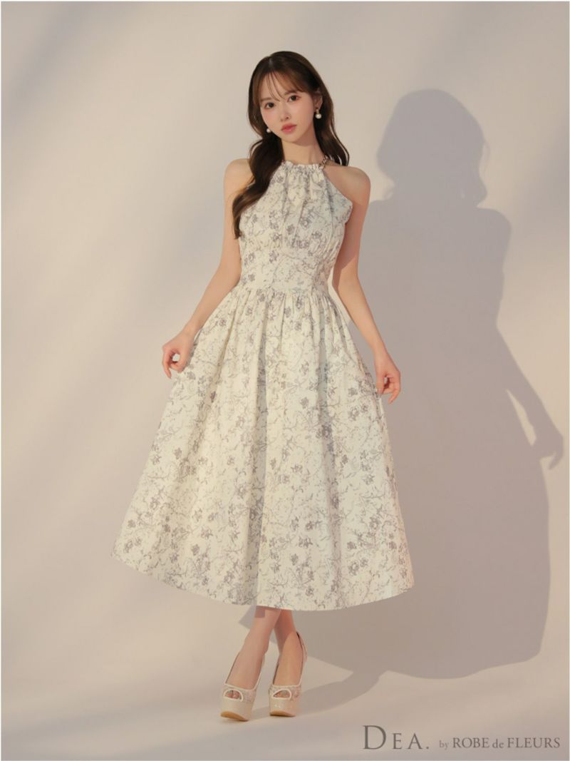 DEA. ディア バイ ローブドフルール 花柄ホルターネックフレアロングキャバドレス de3783-c