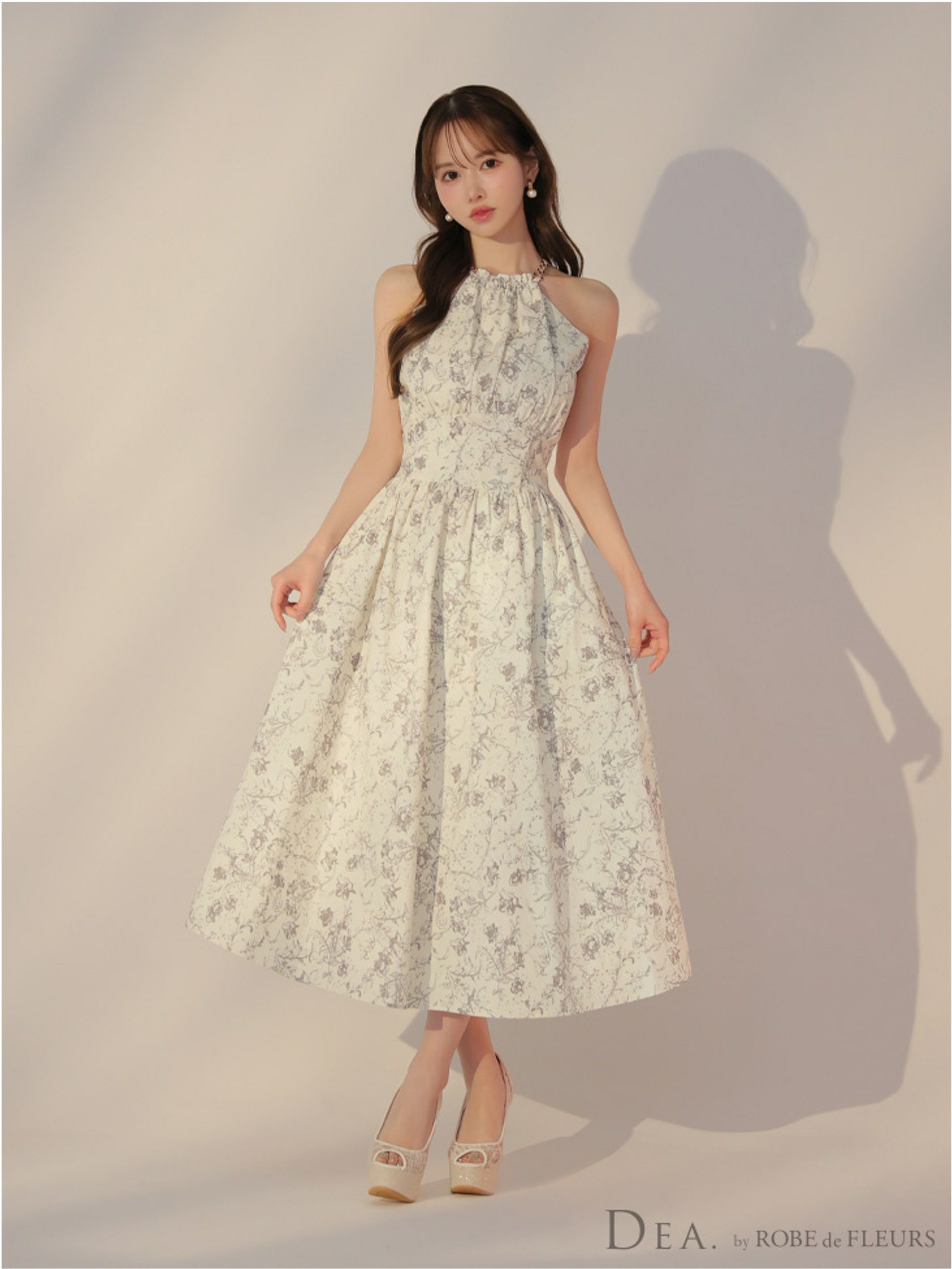 DEA. ディア バイ ローブドフルール 花柄ホルターネックフレアロングキャバドレス de3783-c