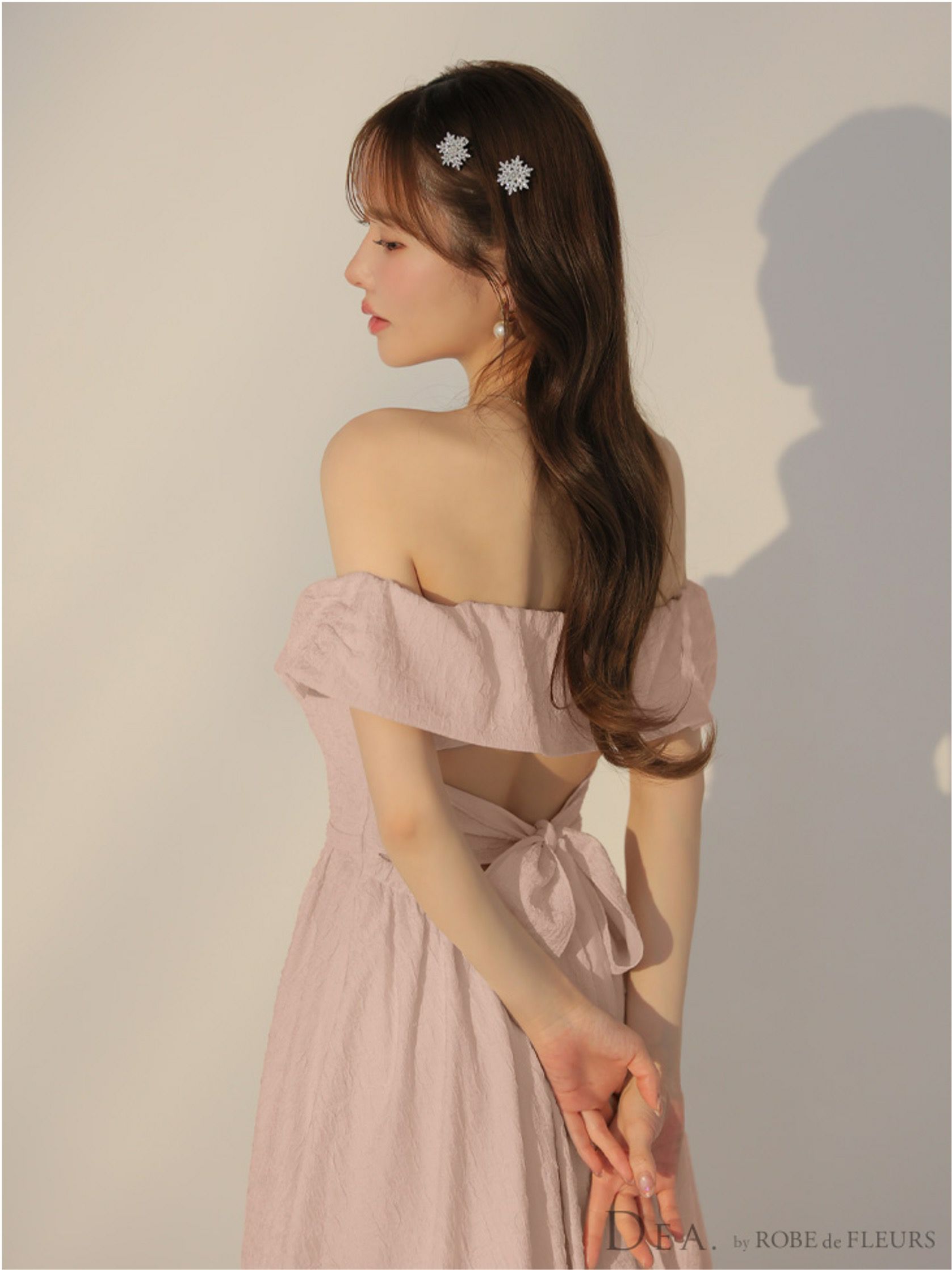 DEA. ディア バイ ローブドフルール オフショルジャガードバックリボンフレアロングキャバドレス de3449-c