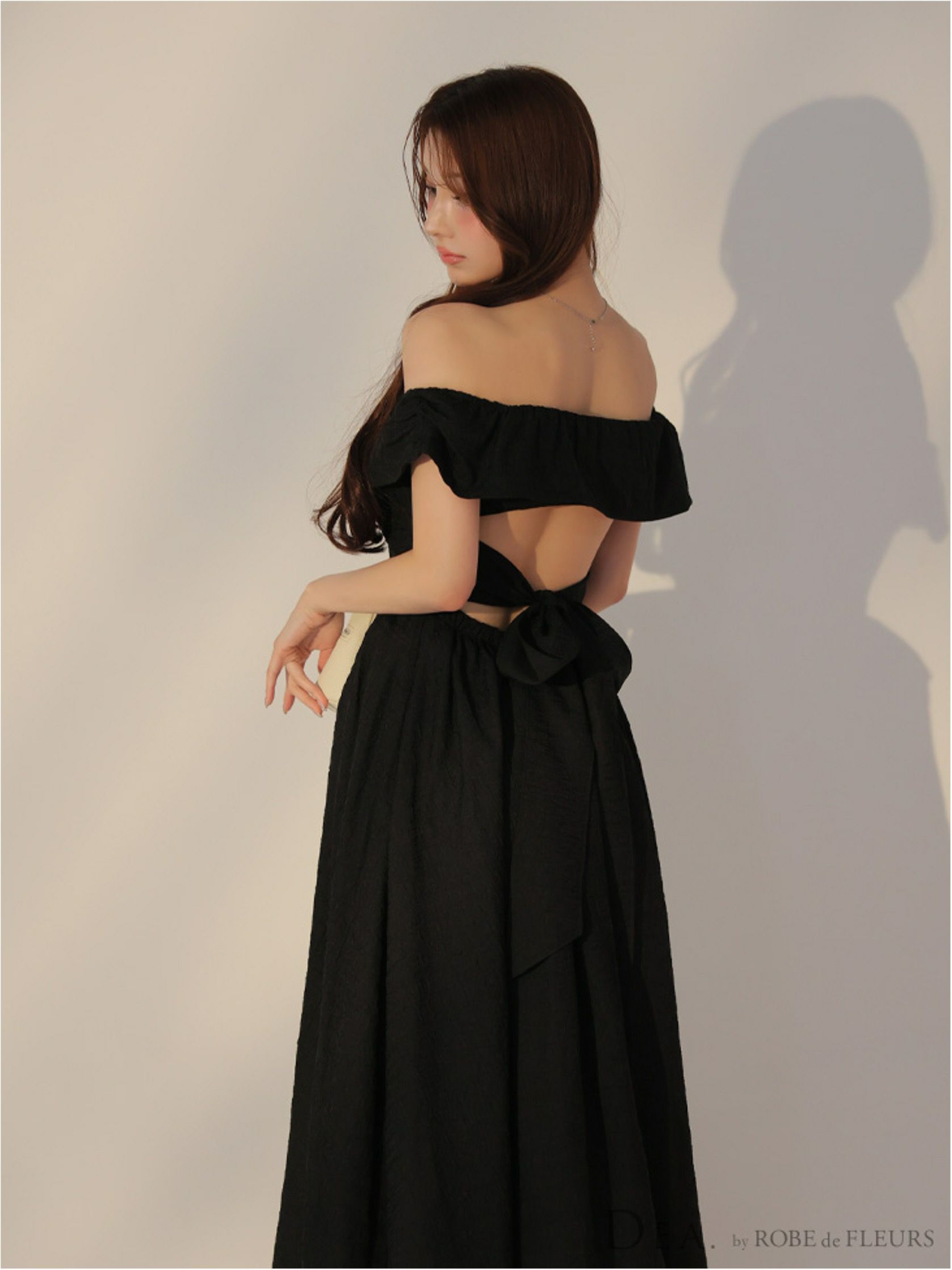 DEA. ディア バイ ローブドフルール オフショルジャガードバックリボンフレアロングキャバドレス de3449-c