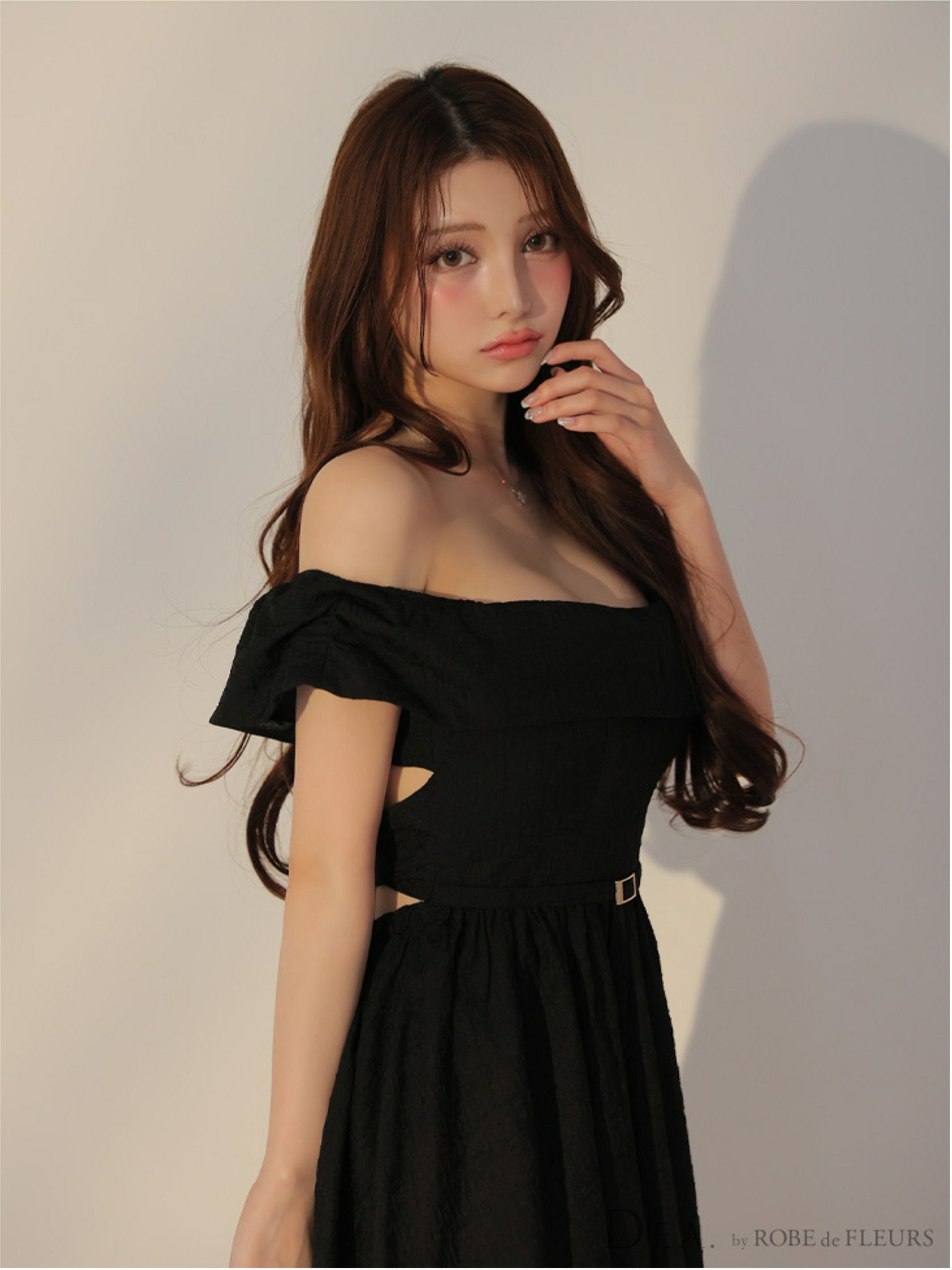 DEA. ディア バイ ローブドフルール オフショルジャガードバックリボンフレアロングキャバドレス de3449-c