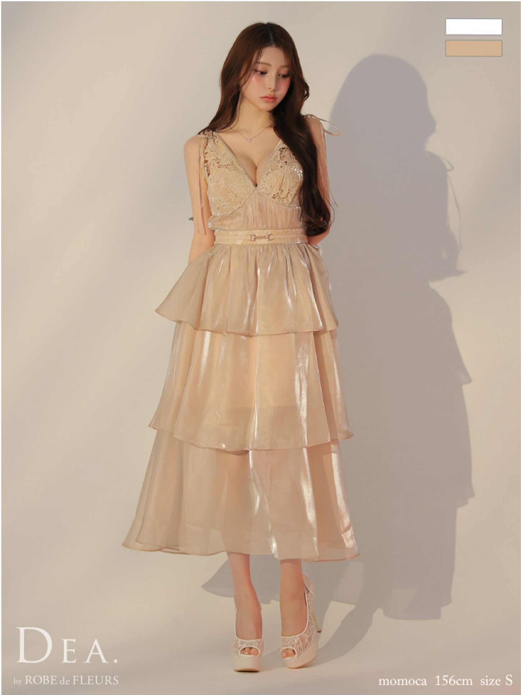 DEA. ディア バイ ローブドフルール ティアードシフォンレースフレアロングキャバドレス de3292-c