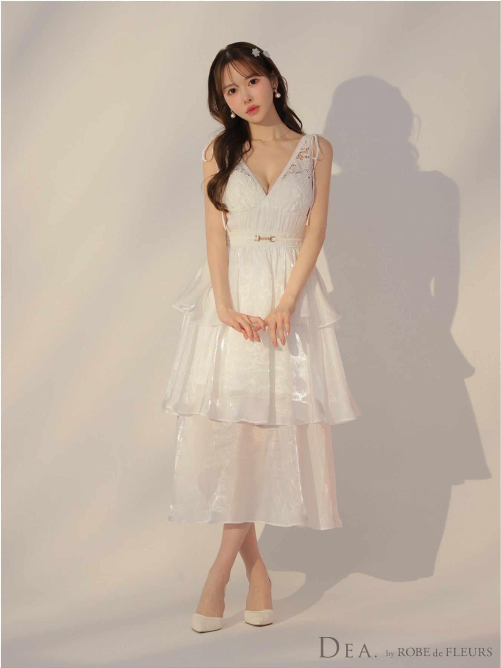 DEA. ディア バイ ローブドフルール ティアードシフォンレースフレアロングキャバドレス de3292-c