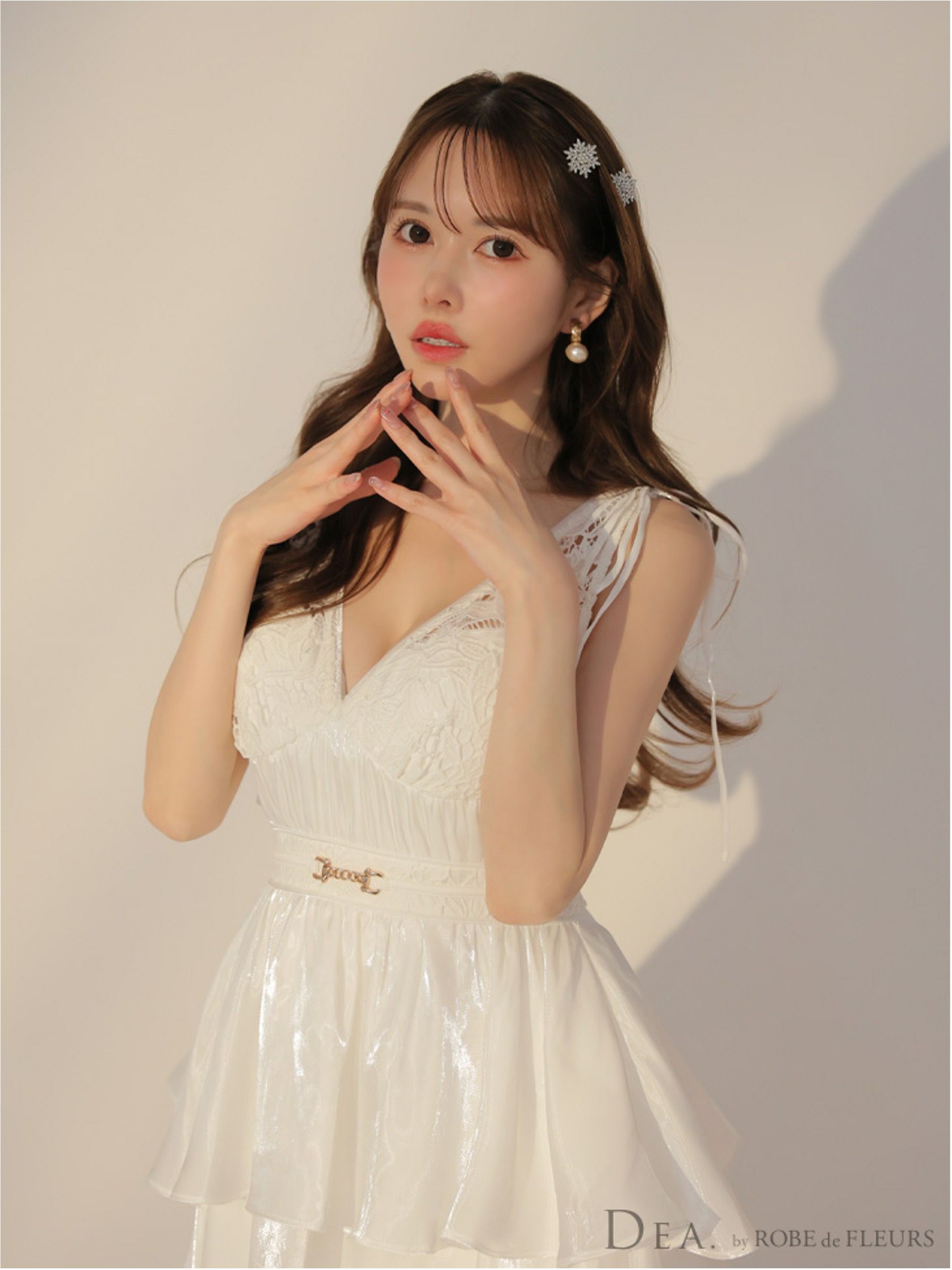 DEA. ディア バイ ローブドフルール ティアードシフォンレースフレアロングキャバドレス de3292-c