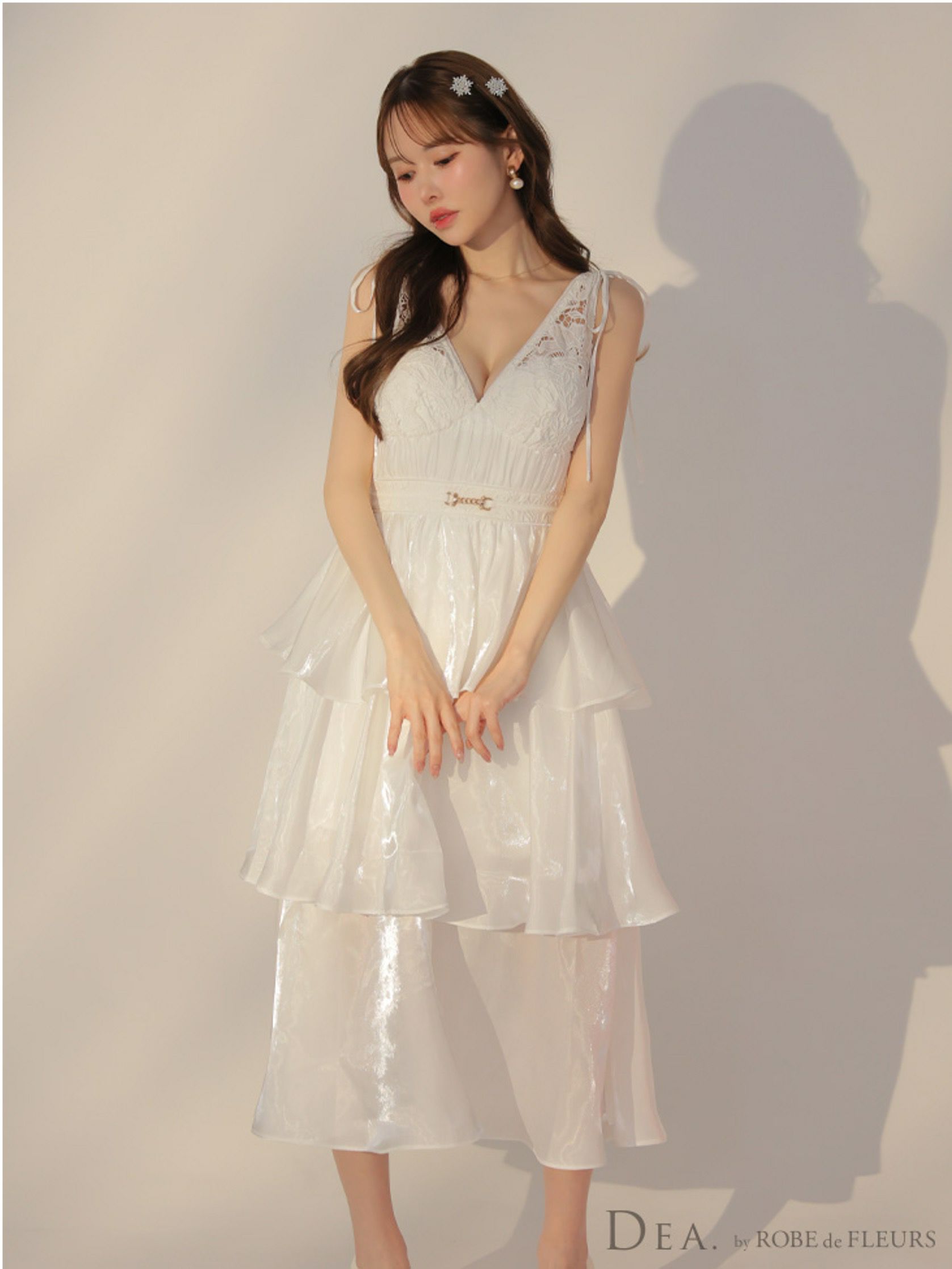 DEA. ディア バイ ローブドフルール ティアードシフォンレースフレアロングキャバドレス de3292-c