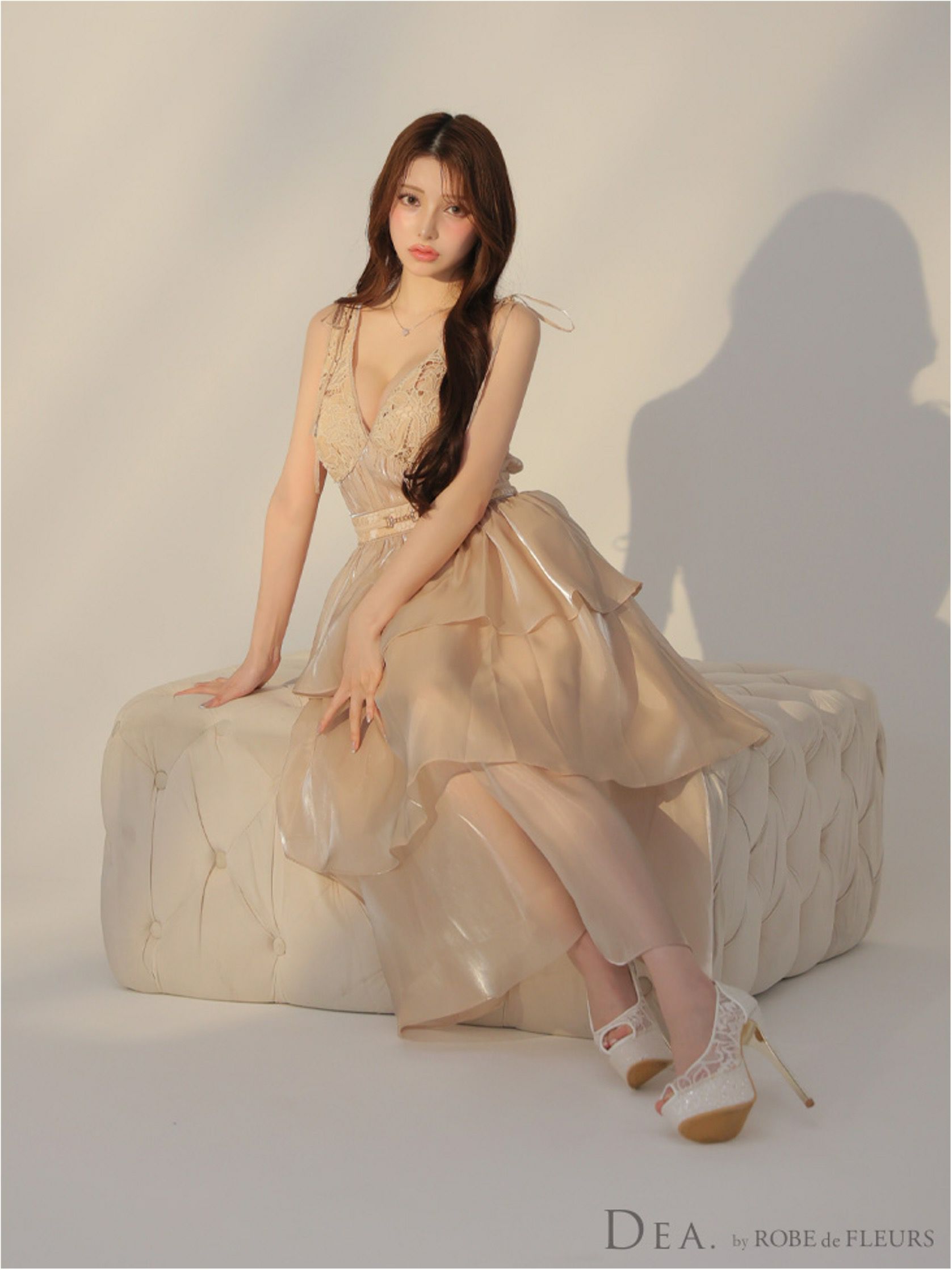 DEA. ディア バイ ローブドフルール ティアードシフォンレースフレアロングキャバドレス de3292-c