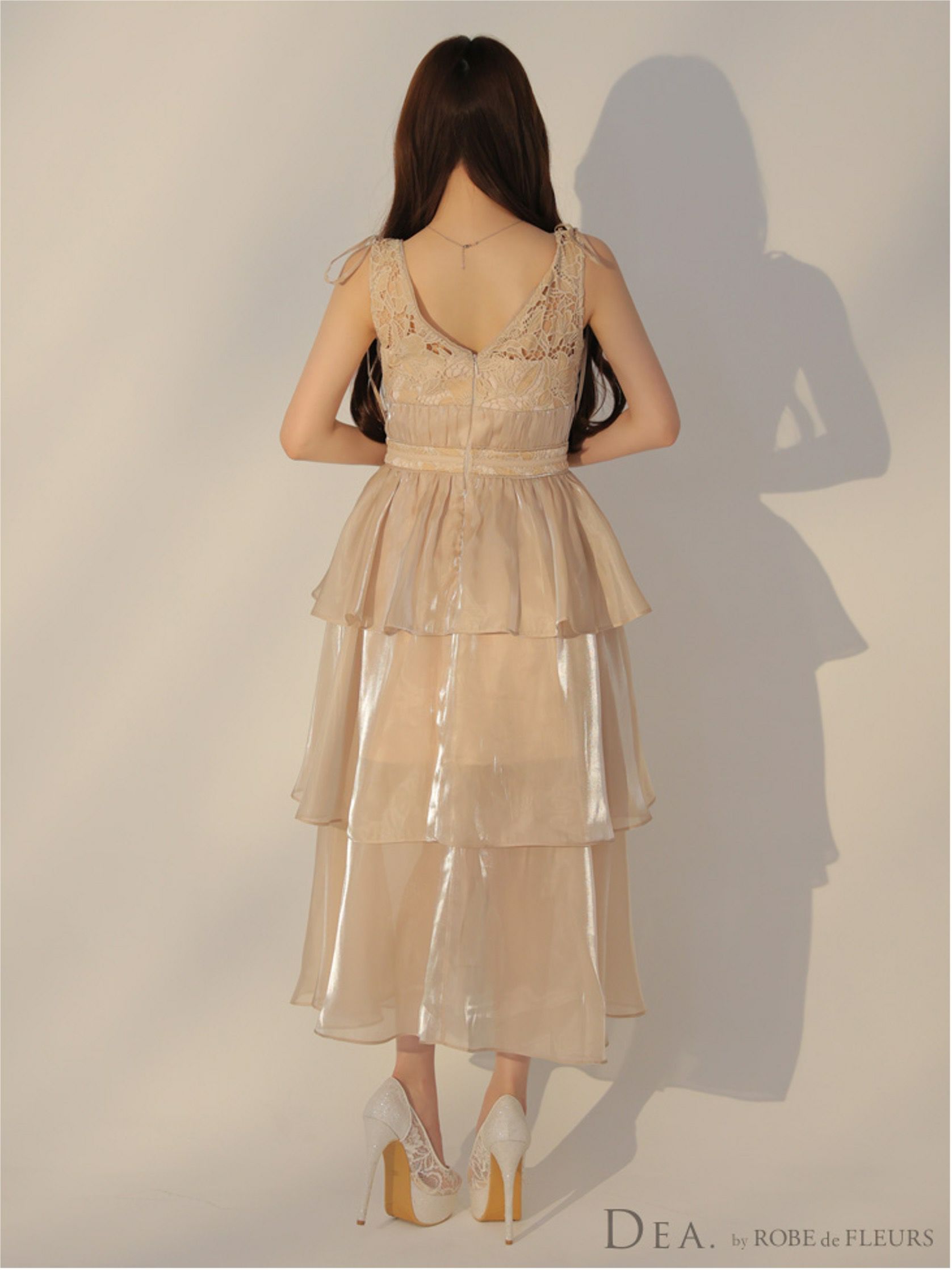 DEA. ディア バイ ローブドフルール ティアードシフォンレースフレアロングキャバドレス de3292-c