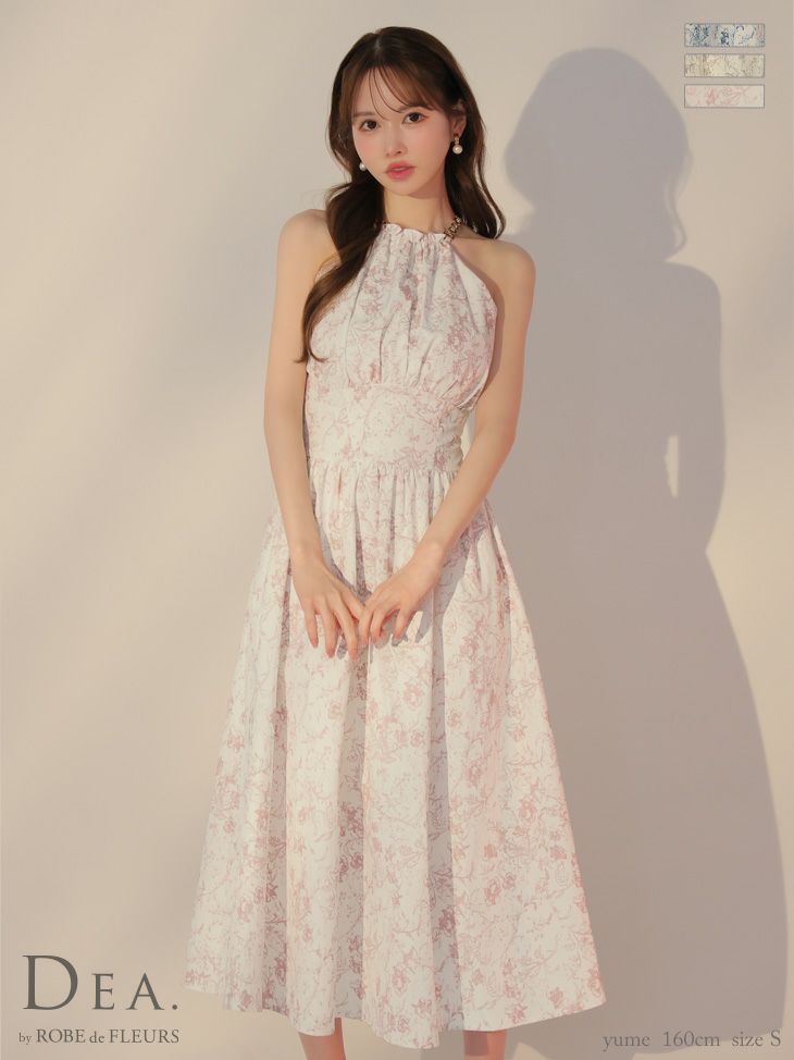 DEA. ディア バイ ローブドフルール 花柄ホルターネックフレアロングキャバドレス de3783