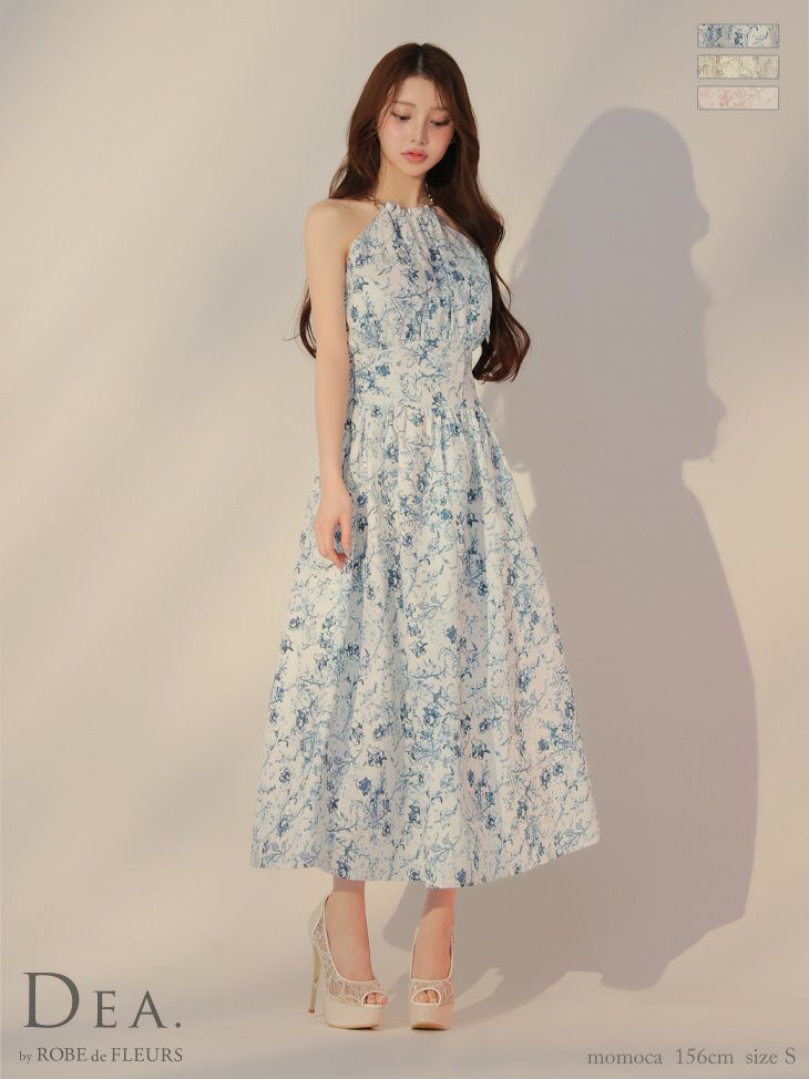 DEA. ディア バイ ローブドフルール 花柄ホルターネックフレアロングキャバドレス de3783