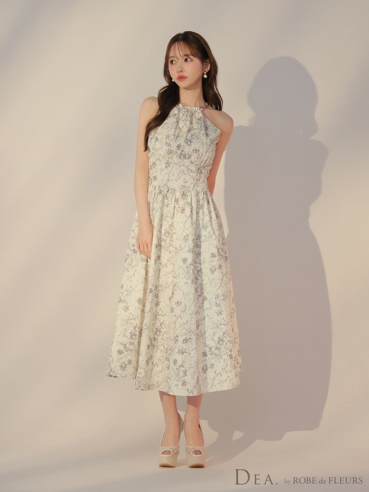 DEA. ディア バイ ローブドフルール 花柄ホルターネックフレアロングキャバドレス de3783