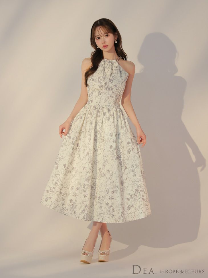 DEA. ディア バイ ローブドフルール 花柄ホルターネックフレアロングキャバドレス de3783