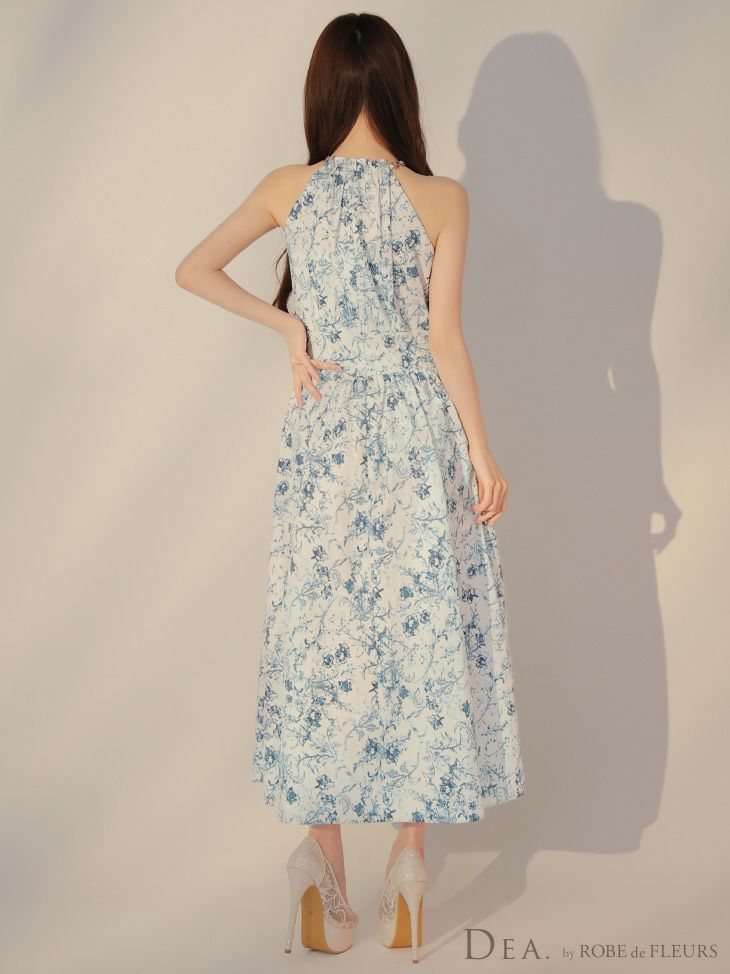 DEA. ディア バイ ローブドフルール 花柄ホルターネックフレアロングキャバドレス de3783