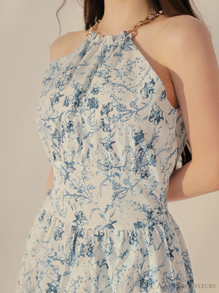 DEA. ディア バイ ローブドフルール 花柄ホルターネックフレアロングキャバドレス de3783