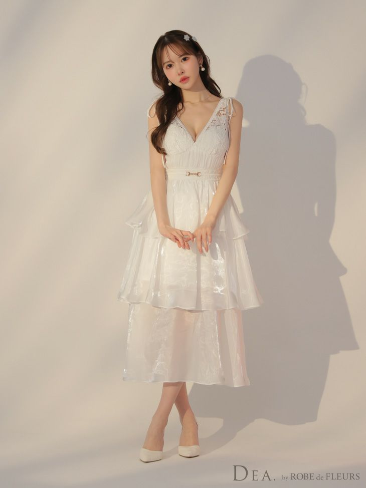 DEA. ディア バイ ローブドフルール ティアードシフォンレースフレアロングキャバドレス de3292