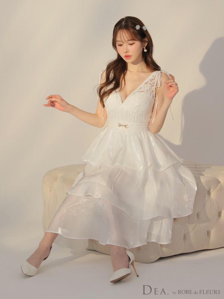 DEA. ディア バイ ローブドフルール ティアードシフォンレースフレアロングキャバドレス de3292