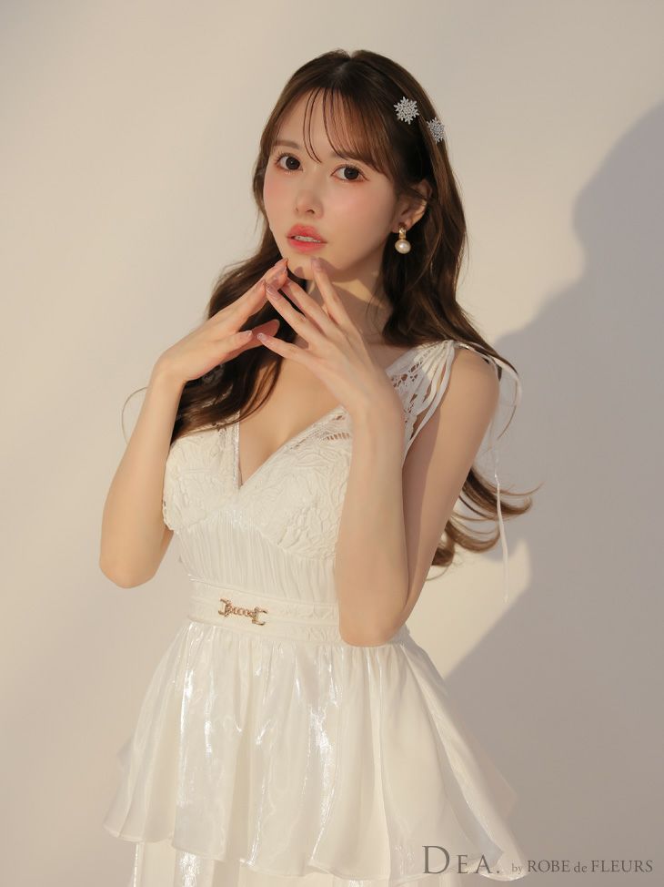 DEA. ディア バイ ローブドフルール ティアードシフォンレースフレアロングキャバドレス de3292