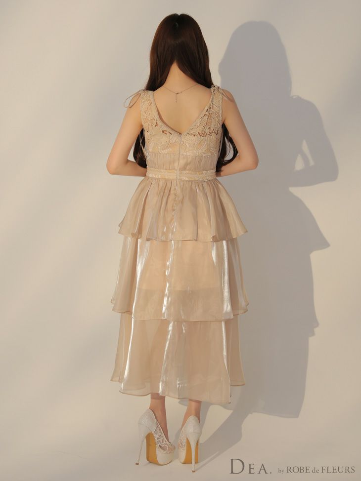 DEA. ディア バイ ローブドフルール ティアードシフォンレースフレアロングキャバドレス de3292