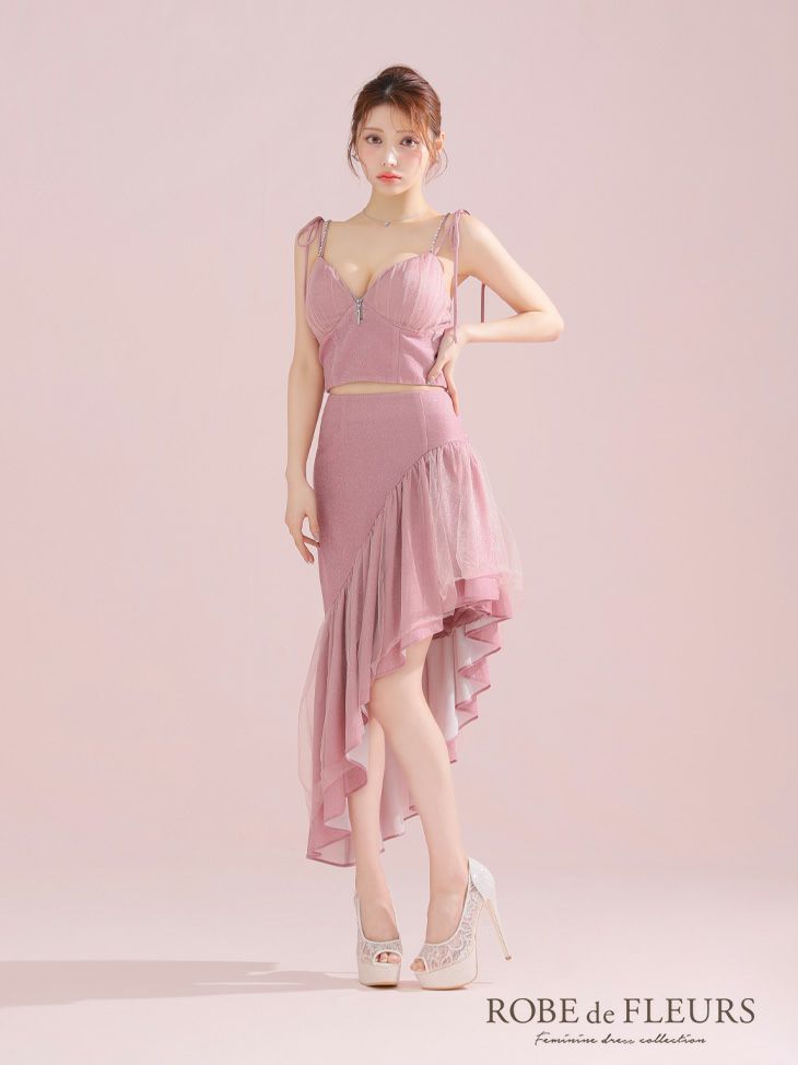 ROBE de FLEURS ローブドフルール アシンメトリーラメニットチュールセットアップキャミキャバドレス fm3295