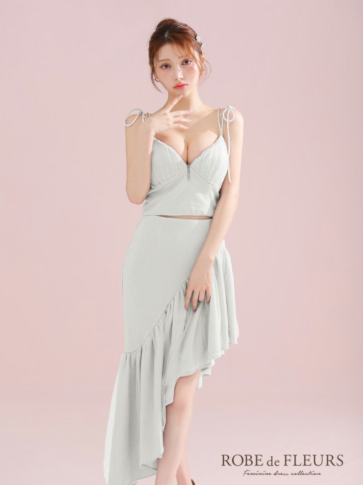 ROBE de FLEURS ローブドフルール アシンメトリーラメニットチュールセットアップキャミキャバドレス fm3295