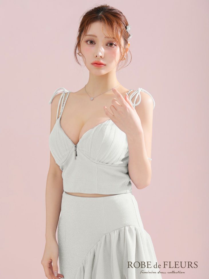 ROBE de FLEURS ローブドフルール アシンメトリーラメニットチュールセットアップキャミキャバドレス fm3295