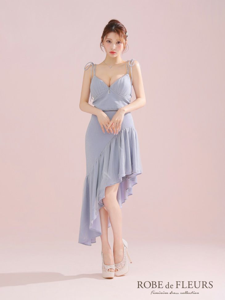 ROBE de FLEURS ローブドフルール アシンメトリーラメニットチュールセットアップキャミキャバドレス fm3295