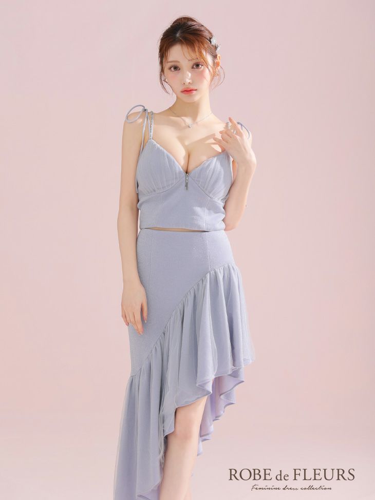 ROBE de FLEURS ローブドフルール アシンメトリーラメニットチュールセットアップキャミキャバドレス fm3295