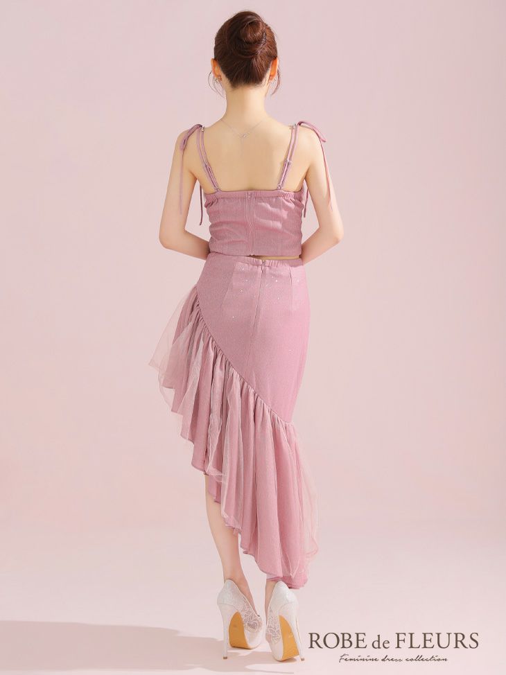 ROBE de FLEURS ローブドフルール アシンメトリーラメニットチュールセットアップキャミキャバドレス fm3295