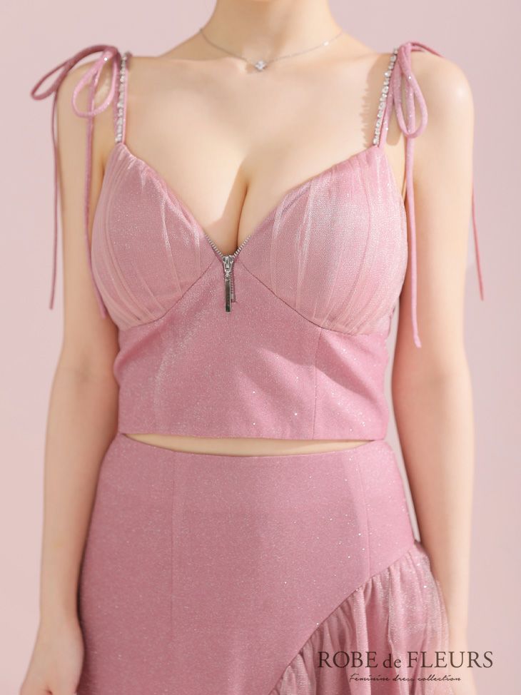 ROBE de FLEURS ローブドフルール アシンメトリーラメニットチュールセットアップキャミキャバドレス fm3295