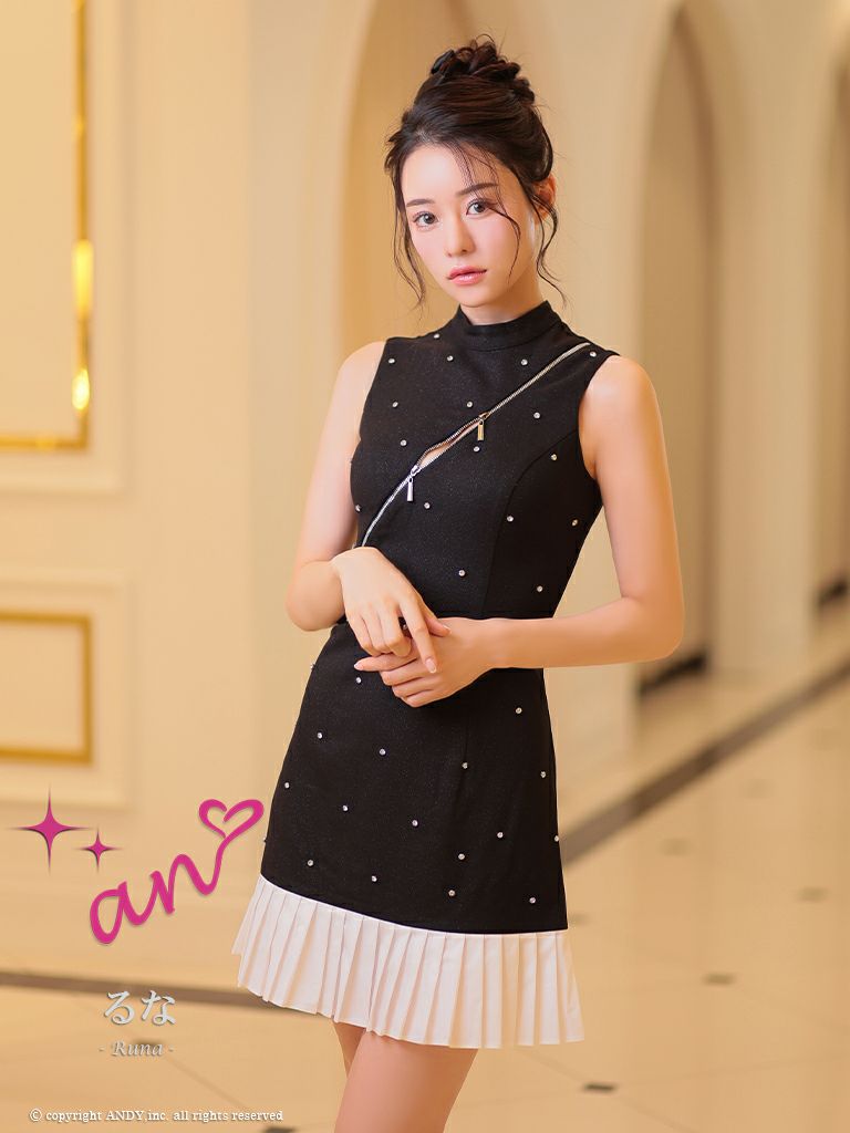 fm3361＊チュールリボンショルダー✖️プリーツドレスwhM （ROBE de  