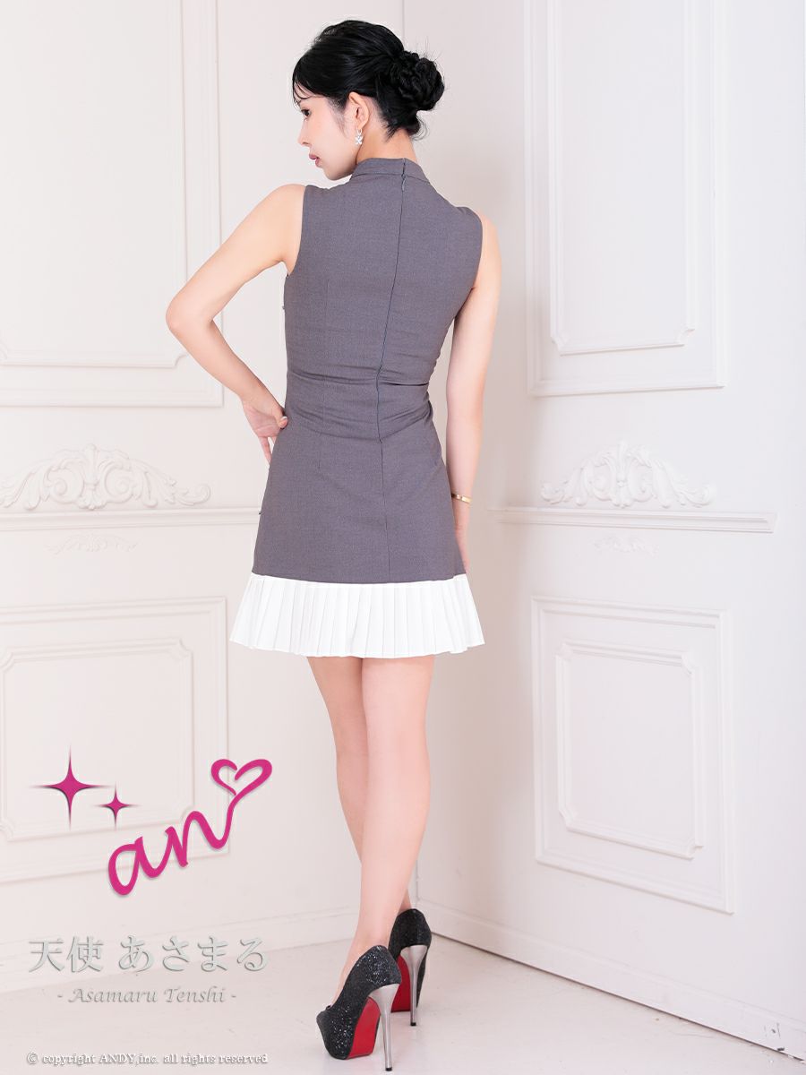 an アン バストジッパー ビジュー ドッキング バイカラー 裾プリーツ フレア ミニドレス ワンピース aoc-3787