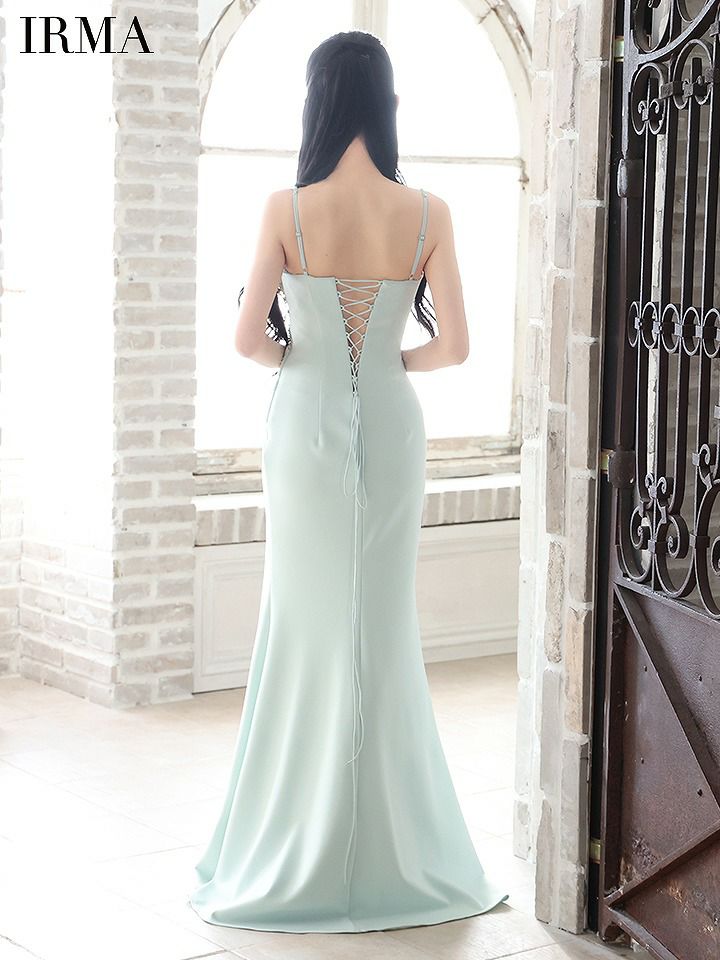 IRMA イルマ バストメッシュ/刺繍/シアー/ウエストカット/スリット入り/タイト ロングドレス ir51794-c