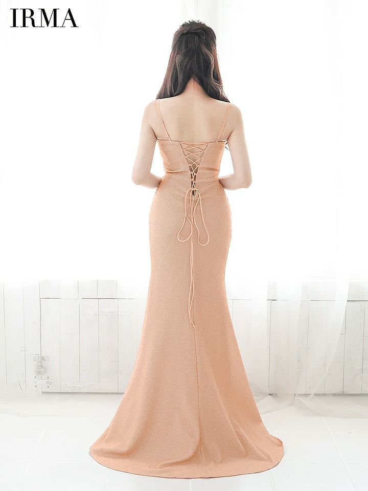 IRMA イルマ ワンカラー/ラメニット/ビジュー/ウエストカット/サイドシアー/タイト ロングドレス ir51798-c